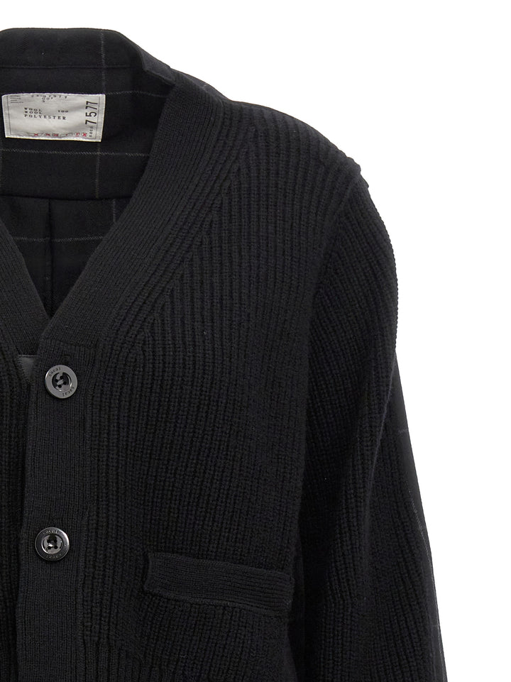 Windowpane Knit Sweater, Cardigans Black