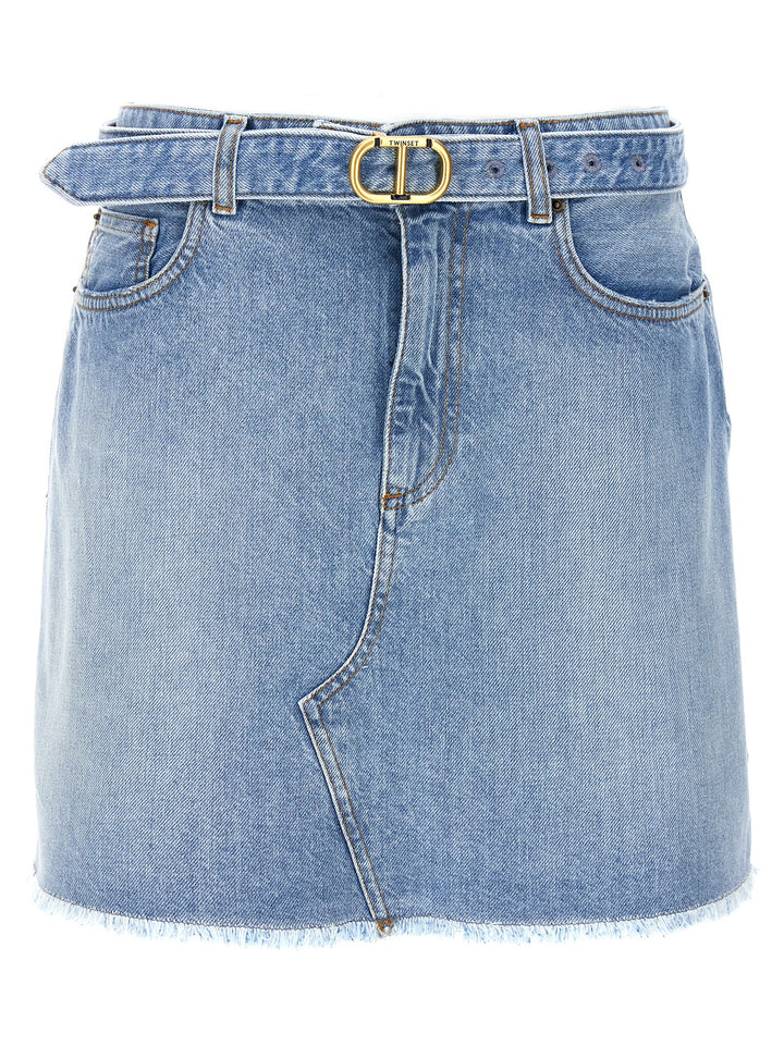 Logo Buckle Denim Skirt Skirts Light Blue