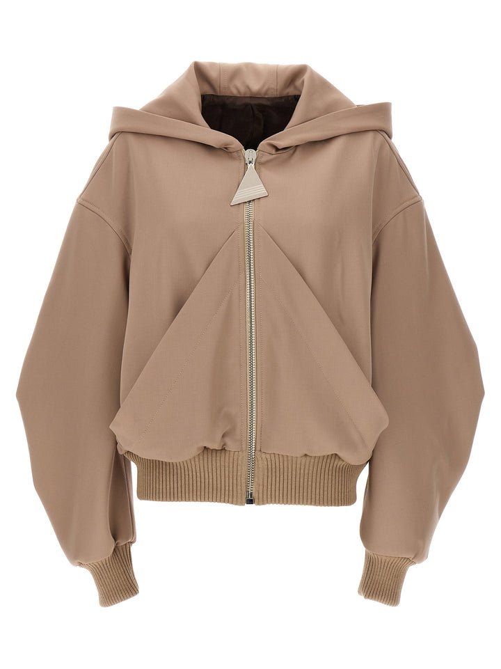 Logo Hooded Bomber Jacket Casual Jackets, Parka Beige