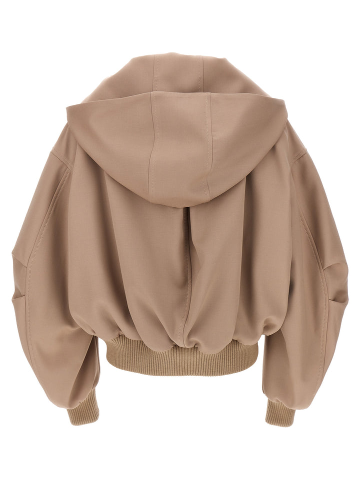 Logo Hooded Bomber Jacket Casual Jackets, Parka Beige