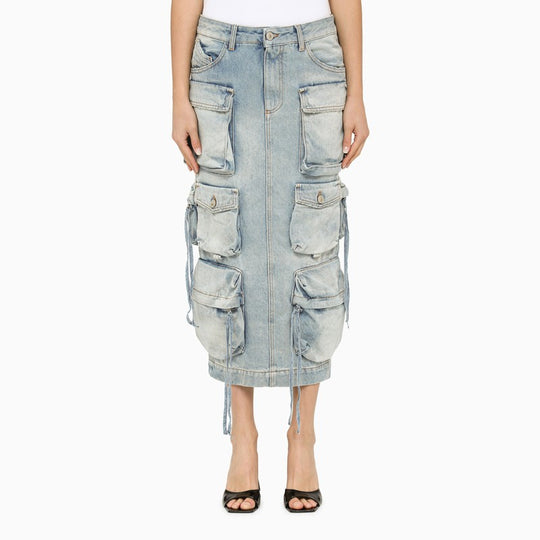 Blue Denim Cargo Midi Skirt