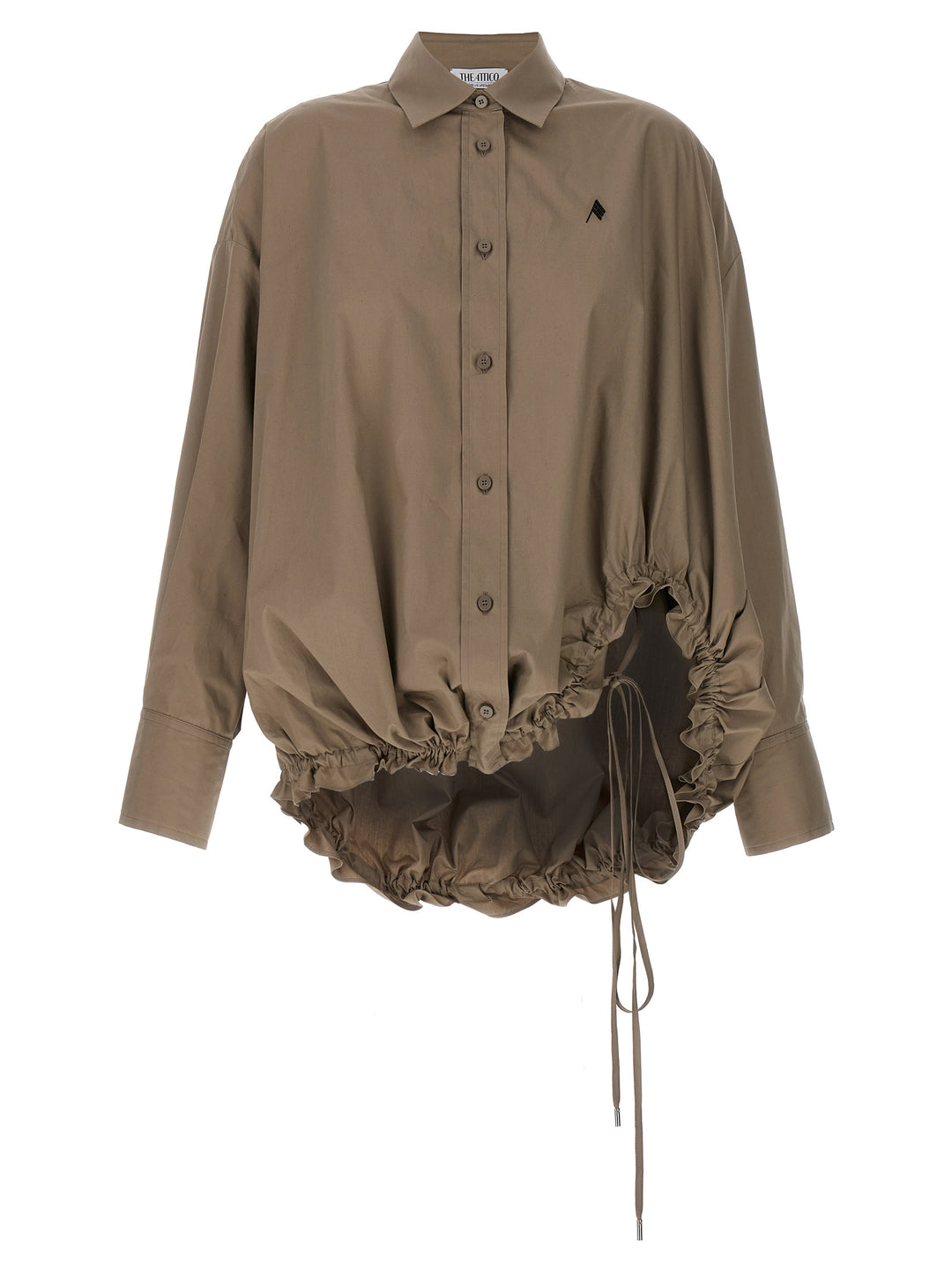 Drawstring Shirt Shirt, Blouse Brown