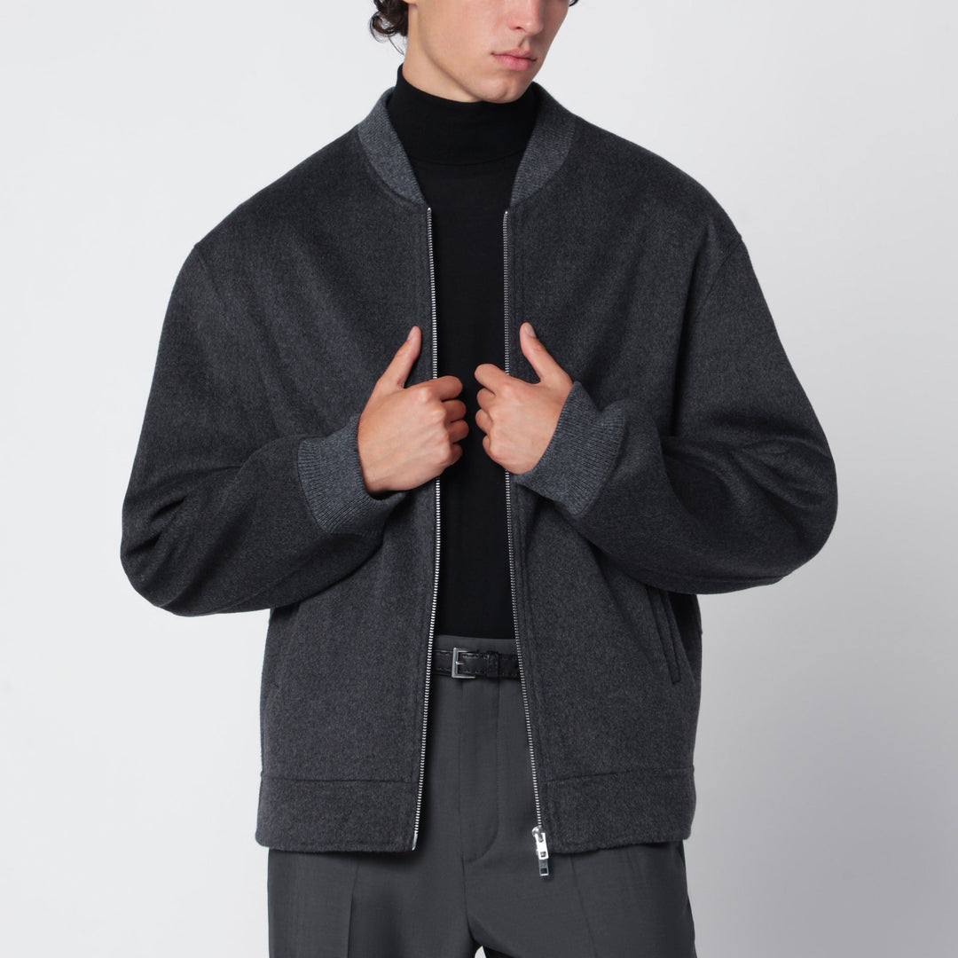 Soft Goat Dark Grey Wool And Cashmere Bomber Jacket