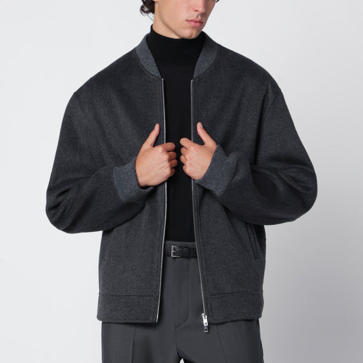 Soft Goat Dark Grey Wool And Cashmere Bomber Jacket