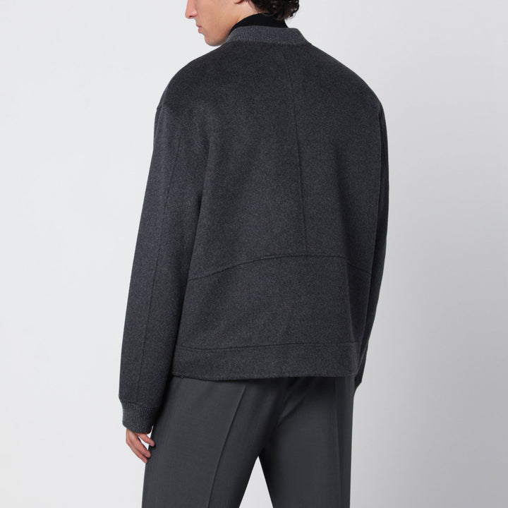 Soft Goat Dark Grey Wool And Cashmere Bomber Jacket