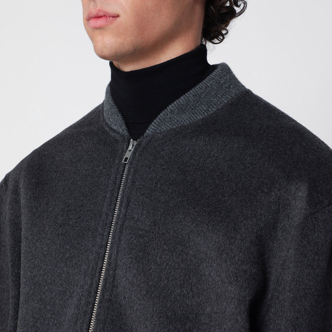 Soft Goat Dark Grey Wool And Cashmere Bomber Jacket