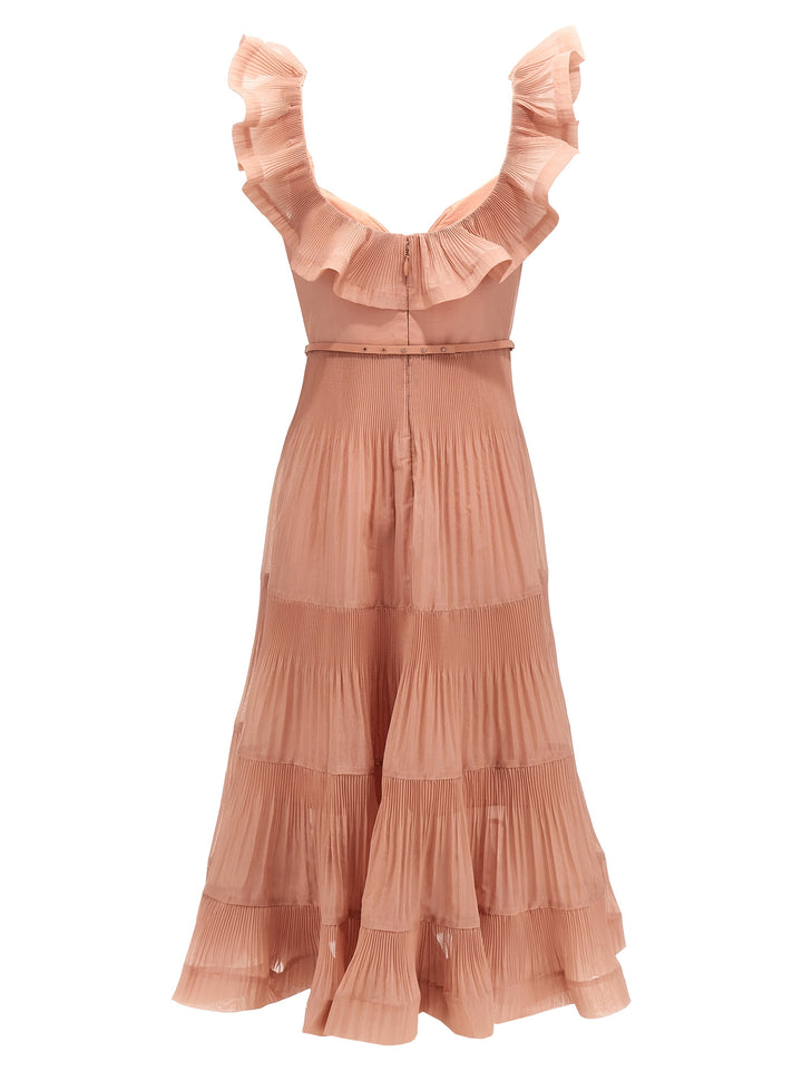 Pleated Fill Midi Dresses Pink