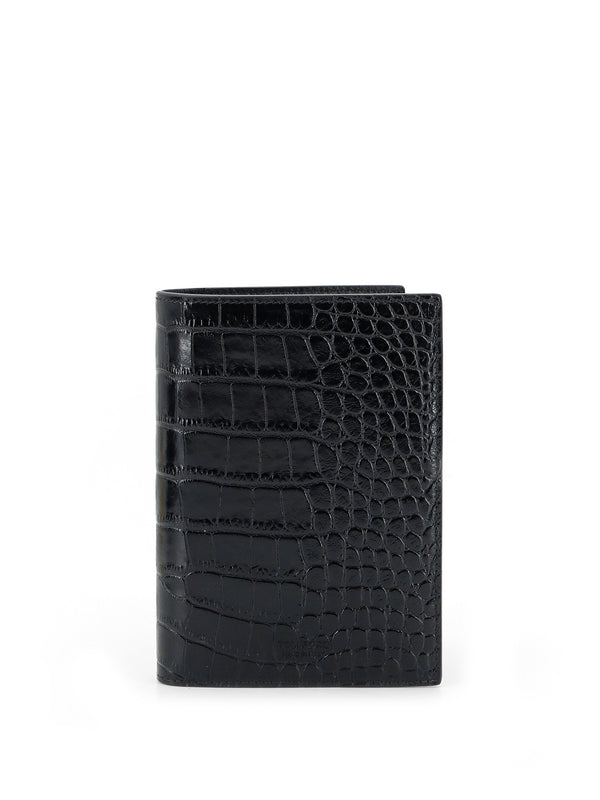 Leather Wallet With Crocodile Print