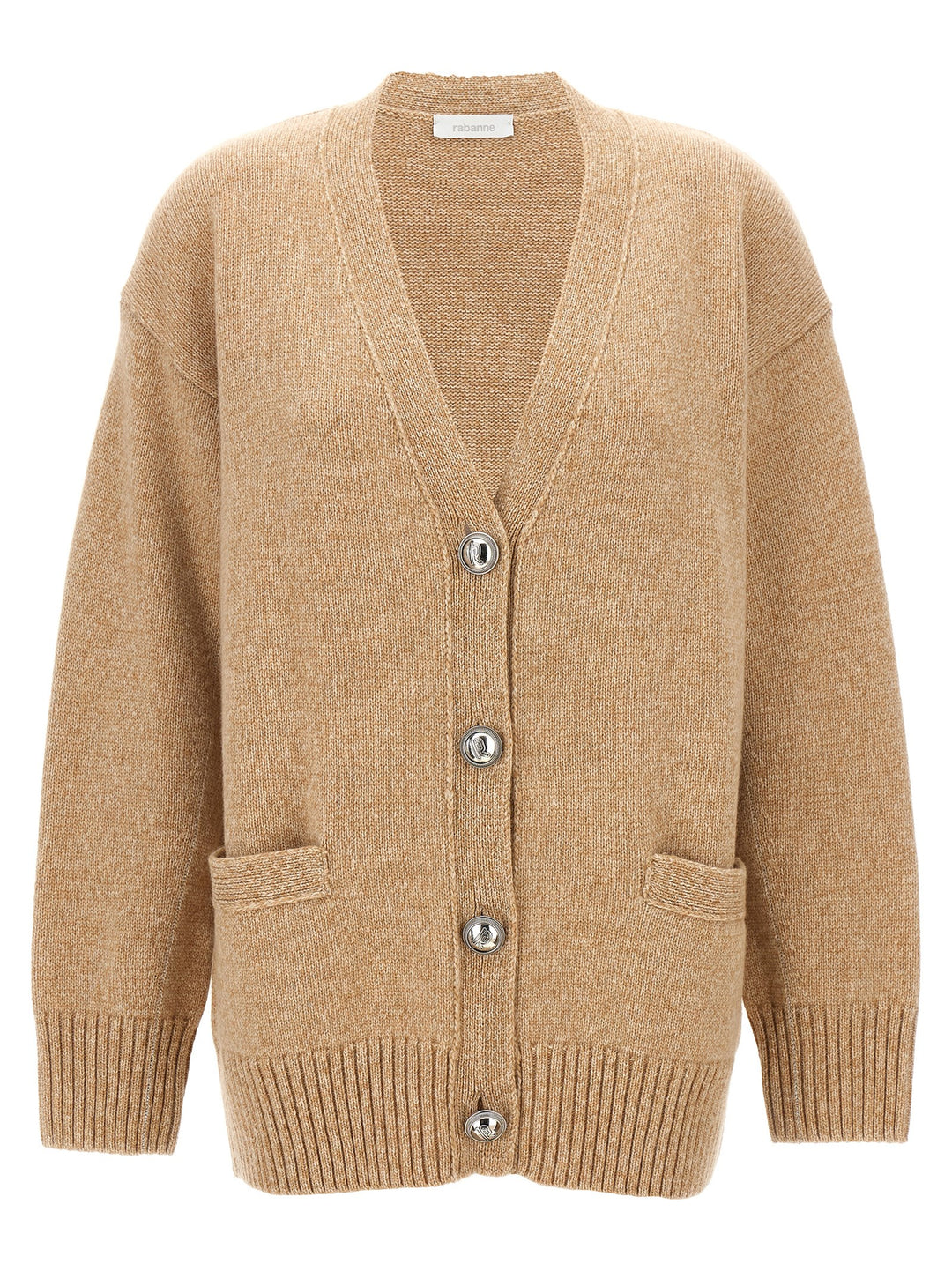 Logo Buttons Cardigan Sweater, Cardigans Beige