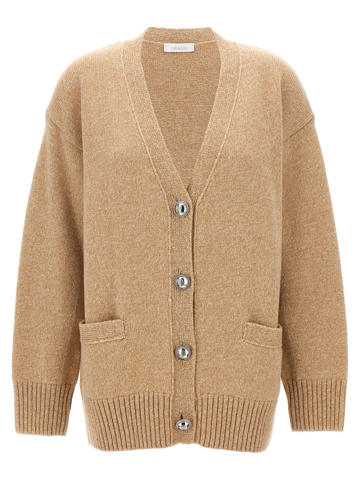 Logo Buttons Cardigan Sweater, Cardigans Beige