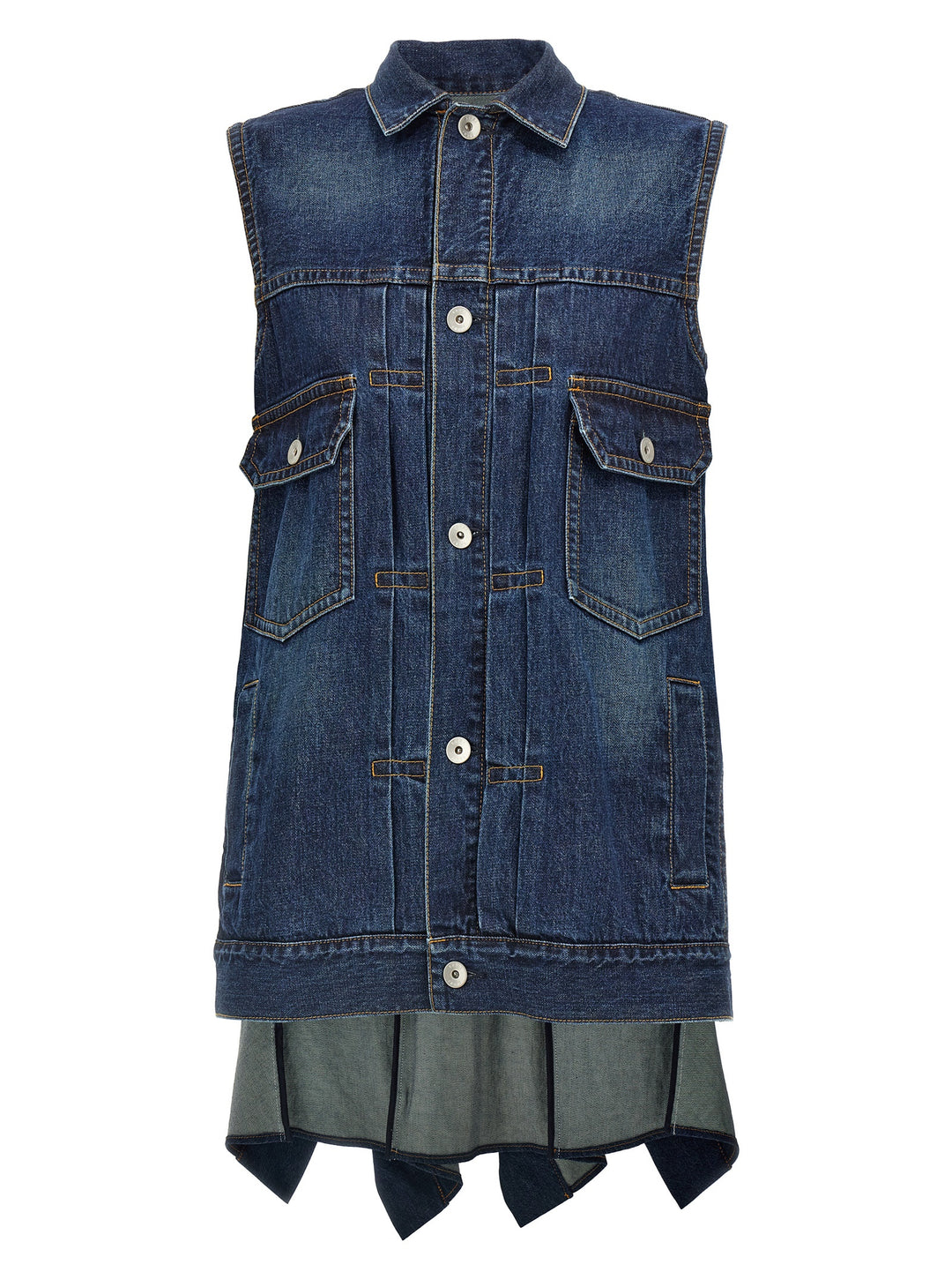 Sacai Ruffled Denim Dress Dresses - Blue | fa6d5bb90d466d23ab57a29501a26064600180cf