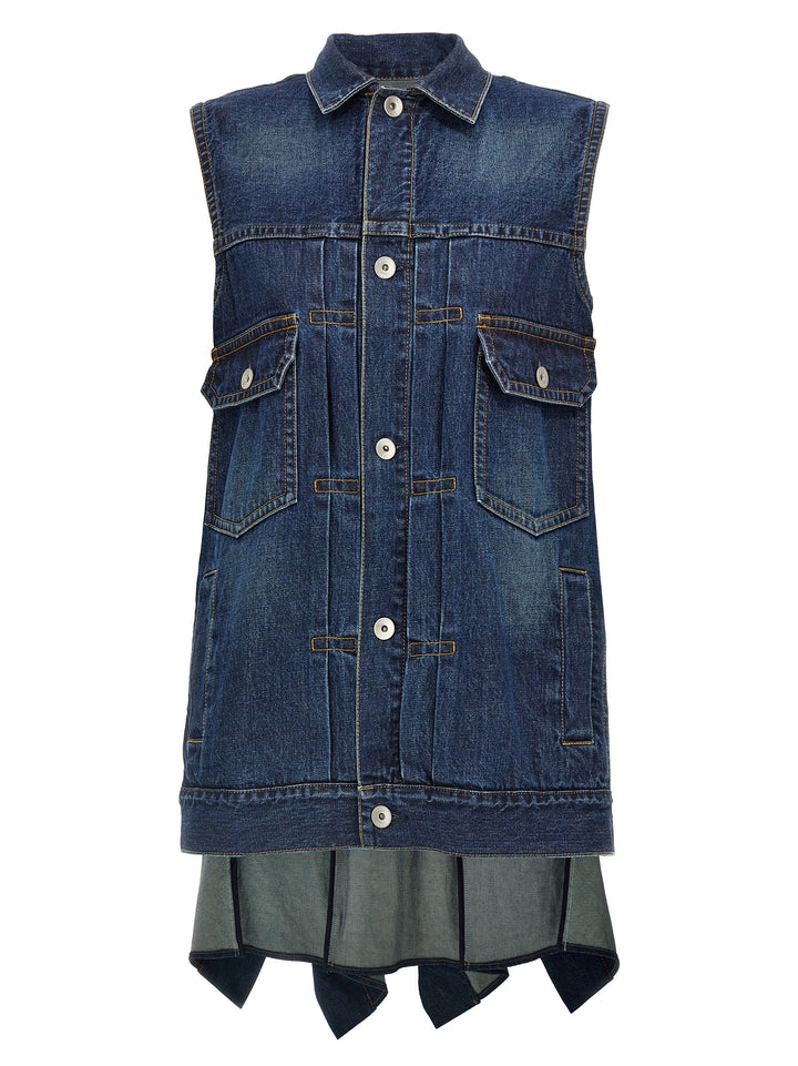Sacai Ruffled Denim Dress Dresses - Blue | fa6d5bb90d466d23ab57a29501a26064600180cf