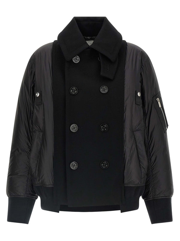 Wool Insert Bomber Jacket Puffer Jackets Black