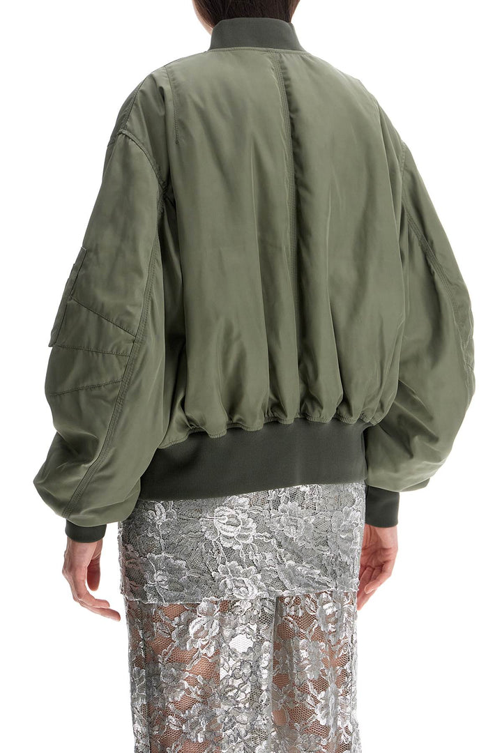 Oversized Bomber Jacket With Puff Sleeves Military Green