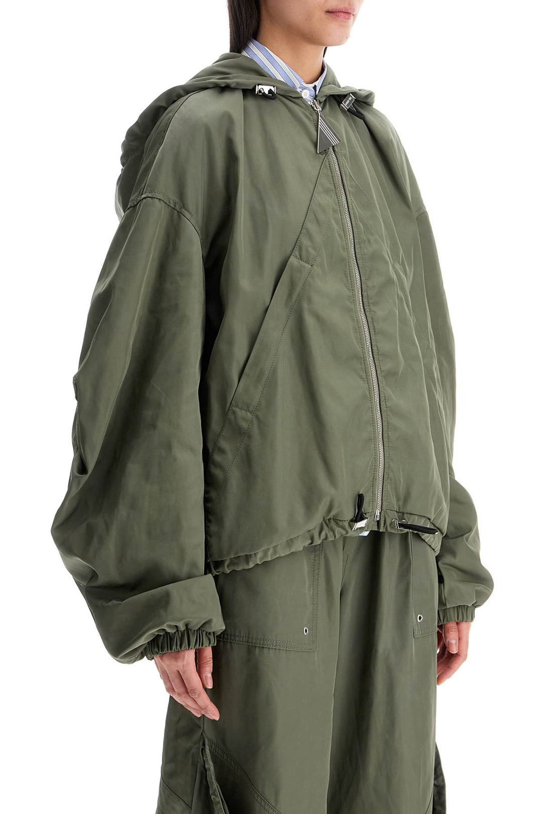 Giubbotto Bomber Con Cappuccio Regolabile Verde Militare