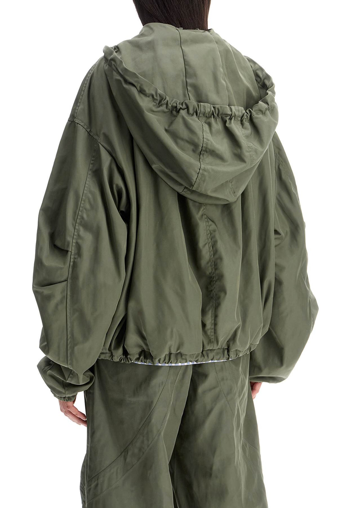 Giubbotto Bomber Con Cappuccio Regolabile Verde Militare