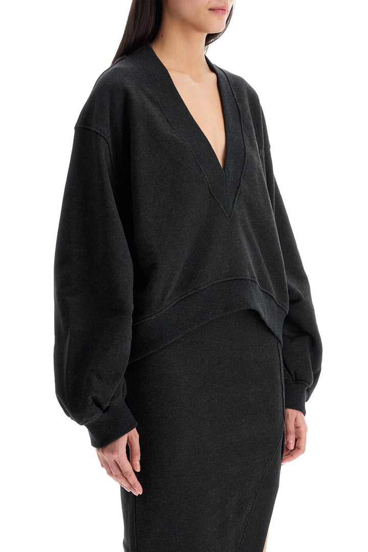 Oversized Sweatshirt With Deep V Neck In Gradient Black