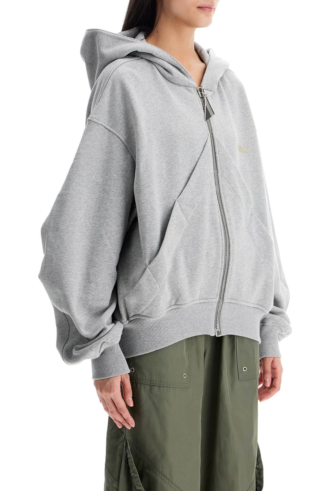 Gray/Beige Melange Loose Hoodie With Zip