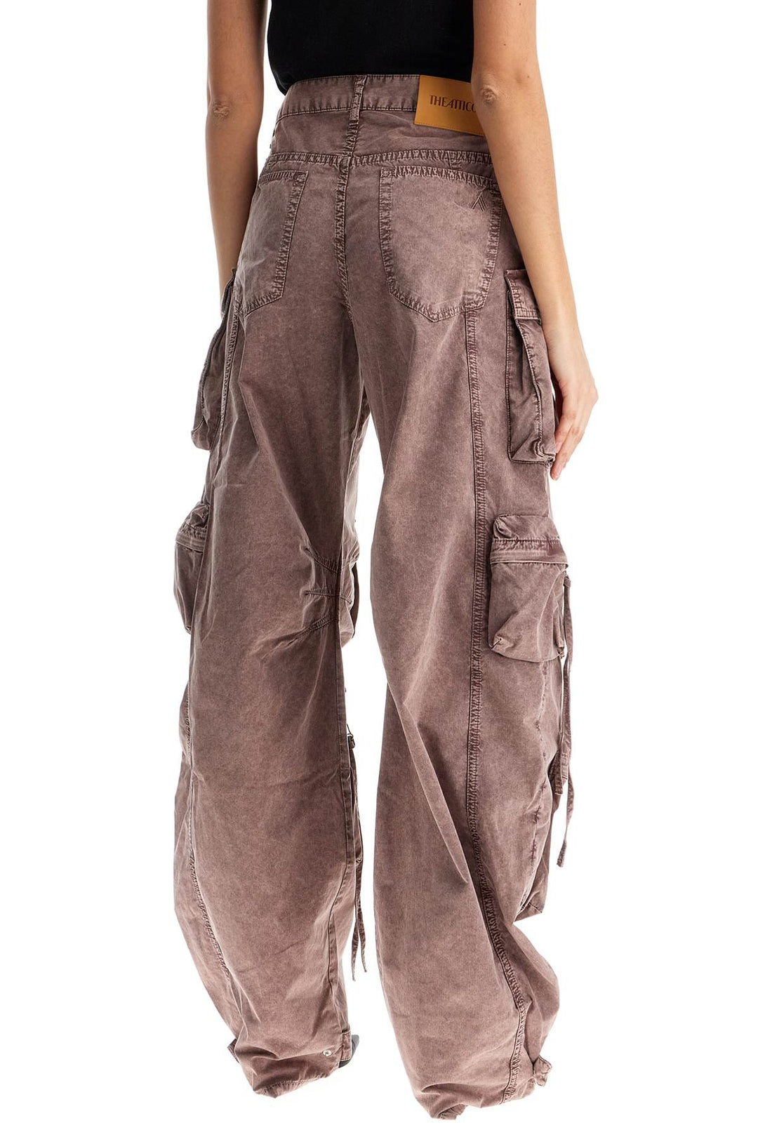 High Waisted Wide Leg Cargo Pants Washed Mauve