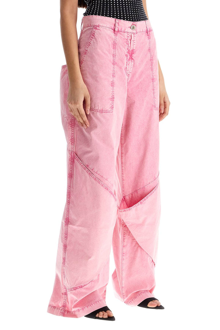 High Waisted Loose Fit Pink Palazzo Pants In Cotton