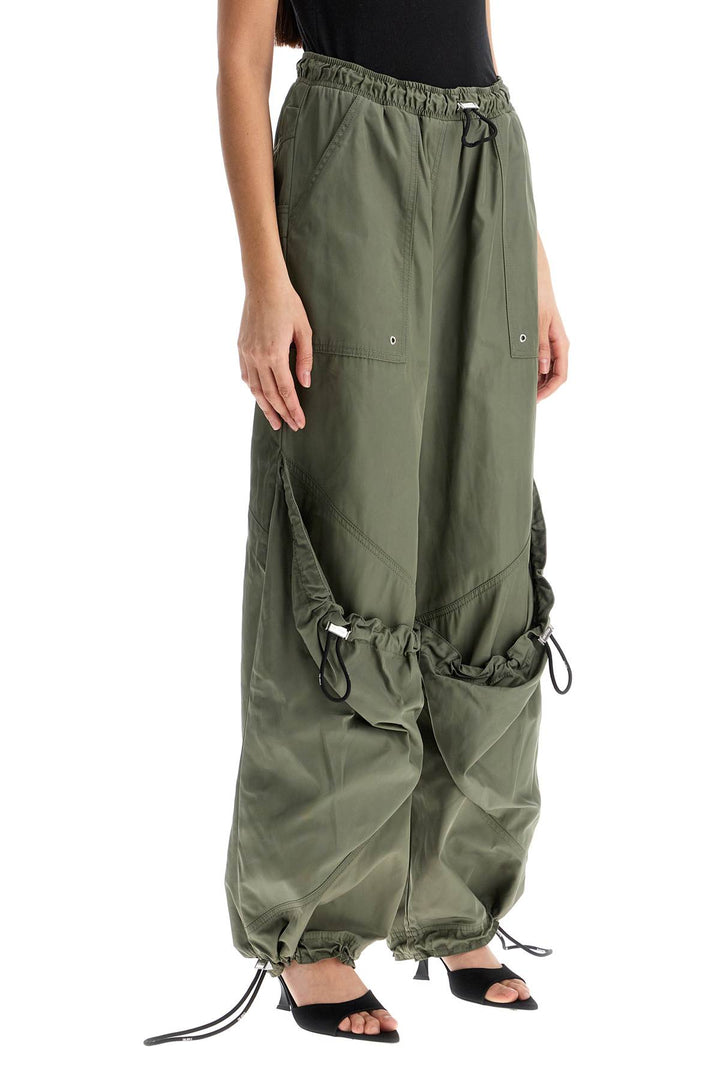 Wide Leg High Waisted Pants With Adjustable Elastic In Military Green