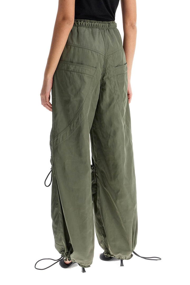 Wide Leg High Waisted Pants With Adjustable Elastic In Military Green