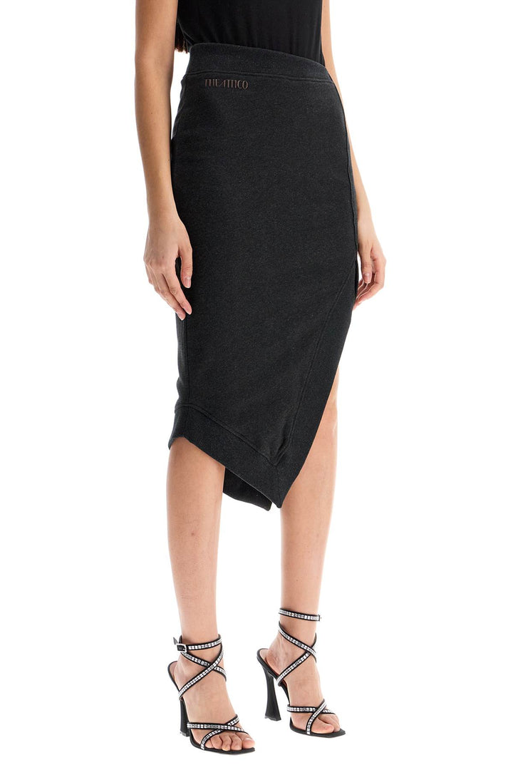 High Waisted Asymmetrical Midi Skirt In Faded Black Cotton