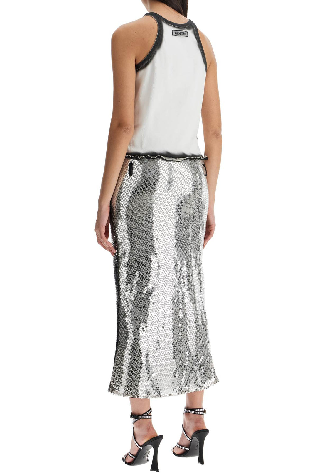 White And Silver Floral Sequin Midi Dress