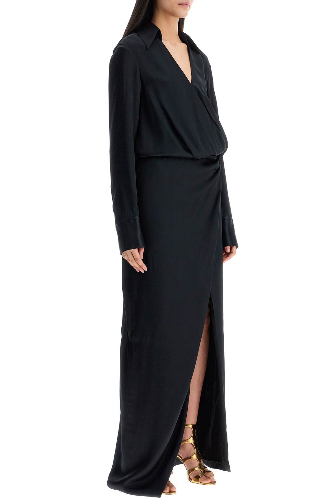 Black Long Sleeve Midi Dress With Side Slit