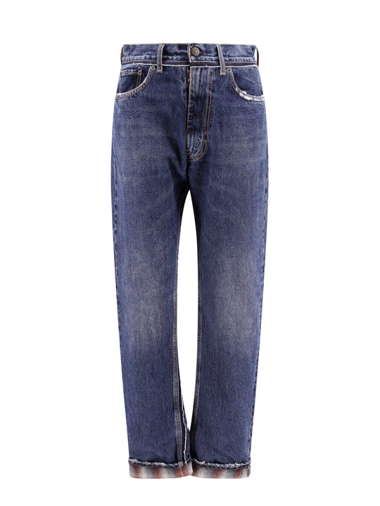 Cotton Jeans With Wool Madras Details