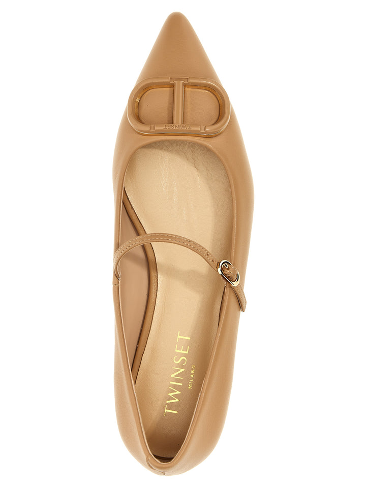 Oval T Flat Shoes Beige