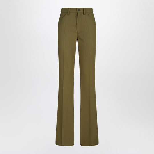 Military Green Wool Gabardine Trousers