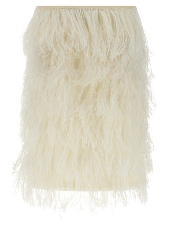 Ostrich Feather Skirt Skirts White