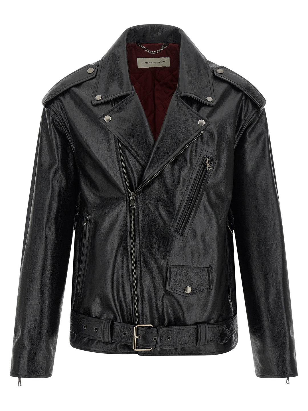 Dries Van Noten  Leather Biker Jacket Puffer Jackets - Black | b6cb51b44c161ef3a350b3bba0d915dd474807db