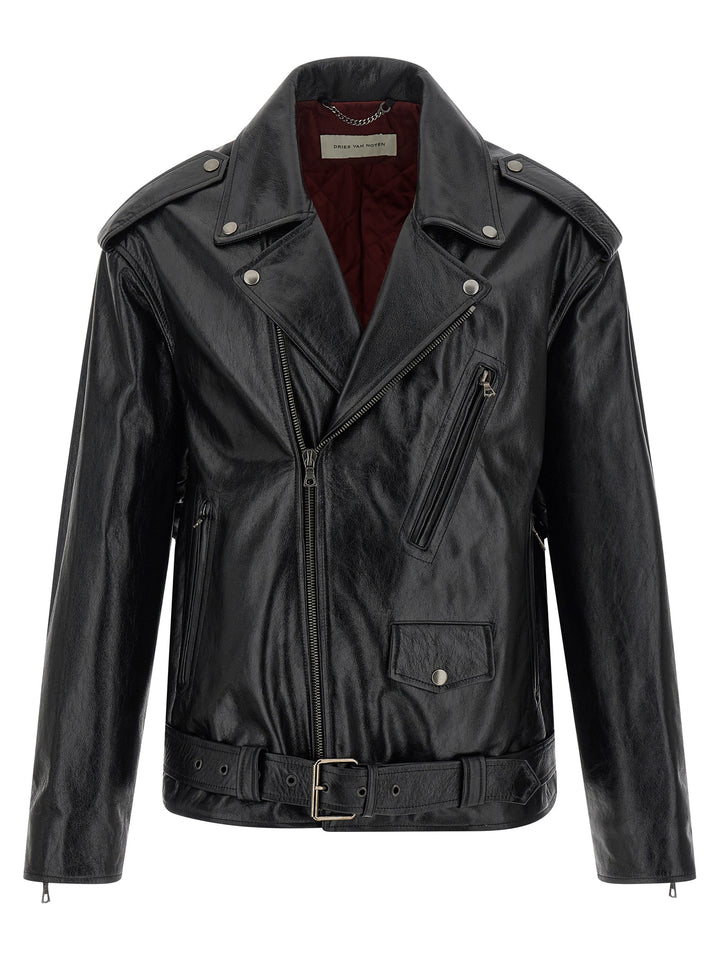 Dries Van Noten  Leather Biker Jacket Puffer Jackets - Black | b6cb51b44c161ef3a350b3bba0d915dd474807db