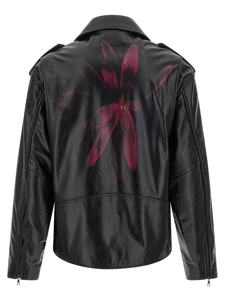 Dries Van Noten  Leather Biker Jacket Puffer Jackets - Black | 2074cdcd3739e62bc4e6a785d6afa91ead144fb4