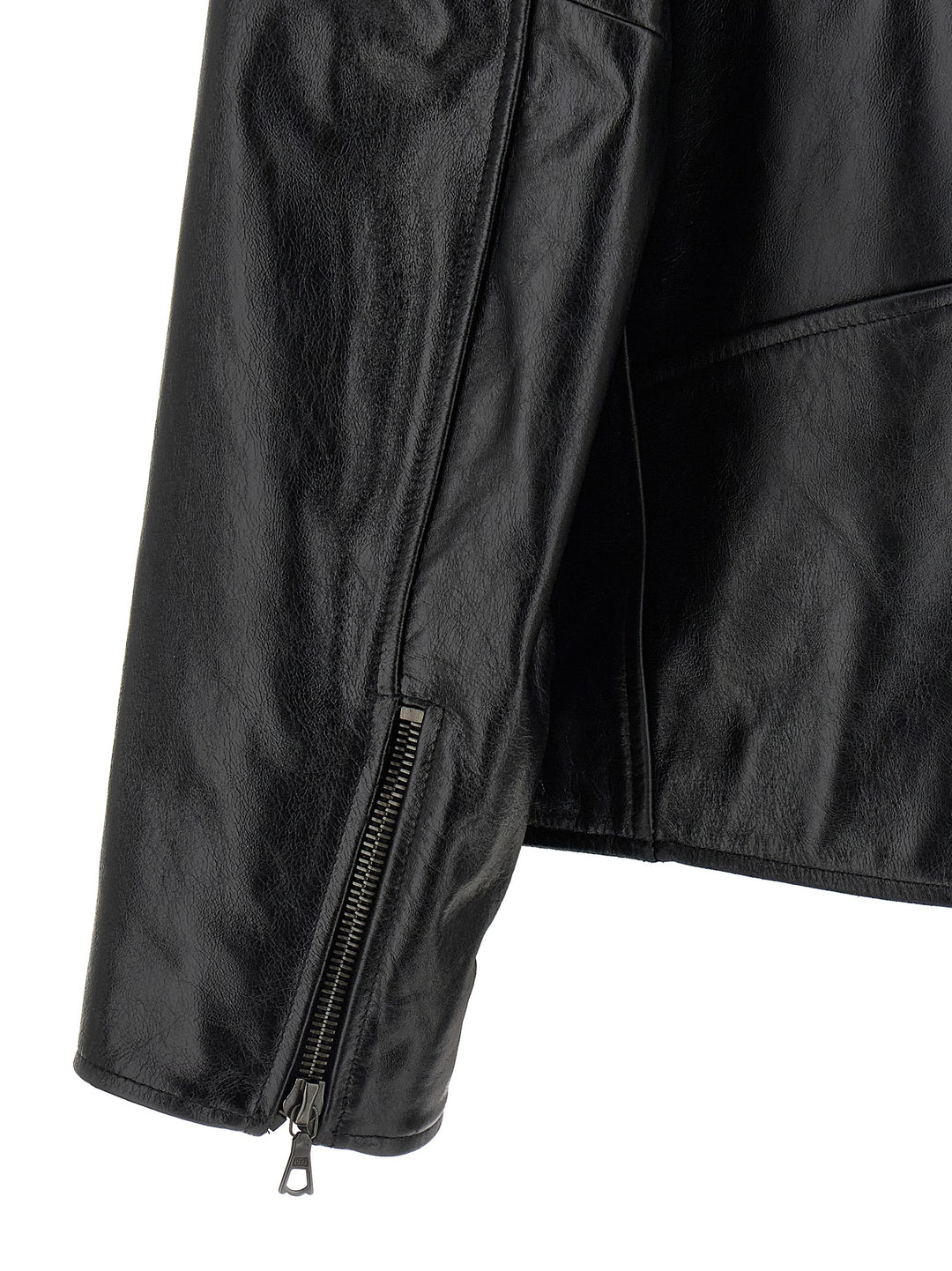 Dries Van Noten  Leather Biker Jacket Puffer Jackets - Black | 26c2e01446b68987e76ff4aa814c5974d992a0f3