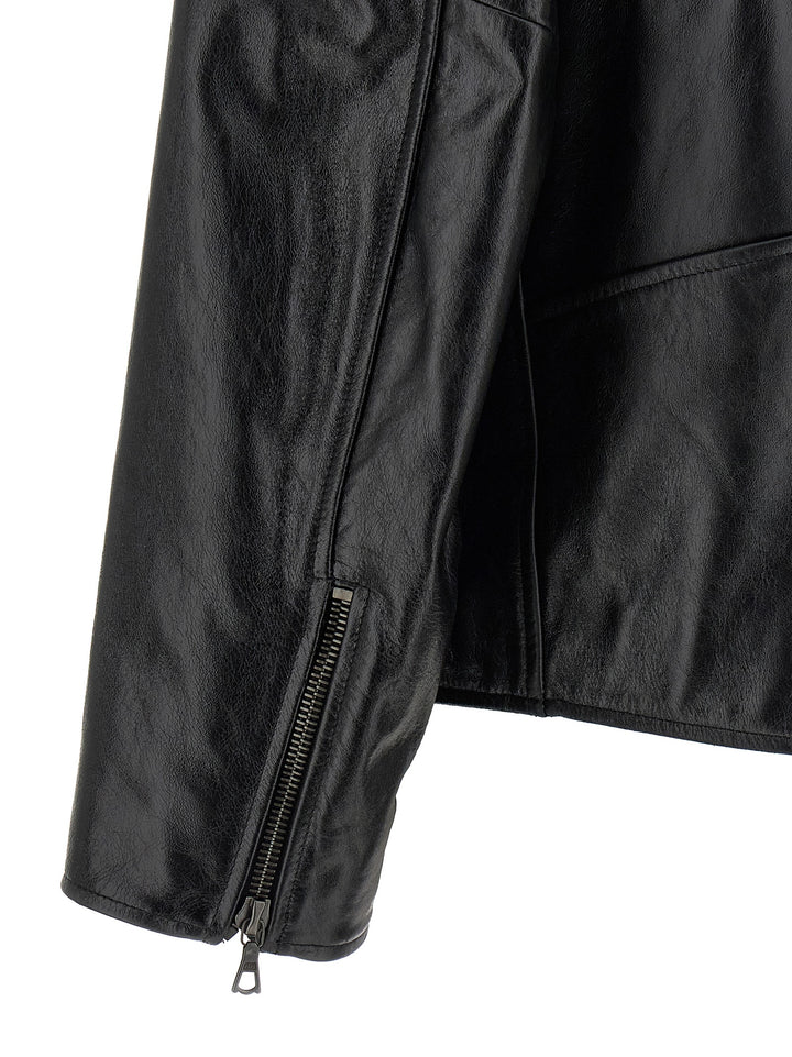 Dries Van Noten  Leather Biker Jacket Puffer Jackets - Black | 26c2e01446b68987e76ff4aa814c5974d992a0f3