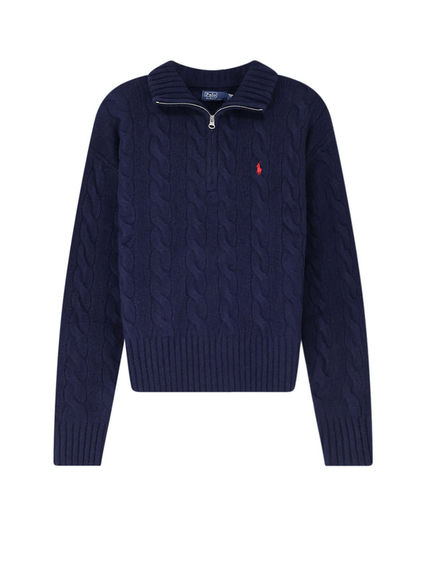 Wool And Cashmere Blend Sweater With Contrasting Embroidered Logo
