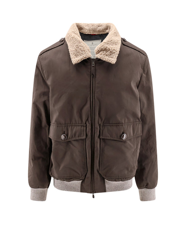 Cotton Blend Jacket With Fur Collar