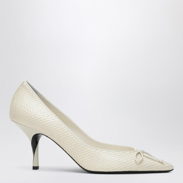 Ivory Python-Effect Embossed Leather Tourni Décolleté