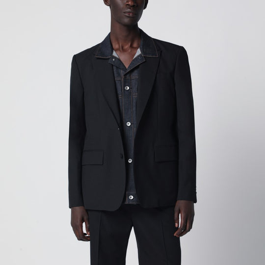 Black Single-Breasted Jacket With Denim Insert