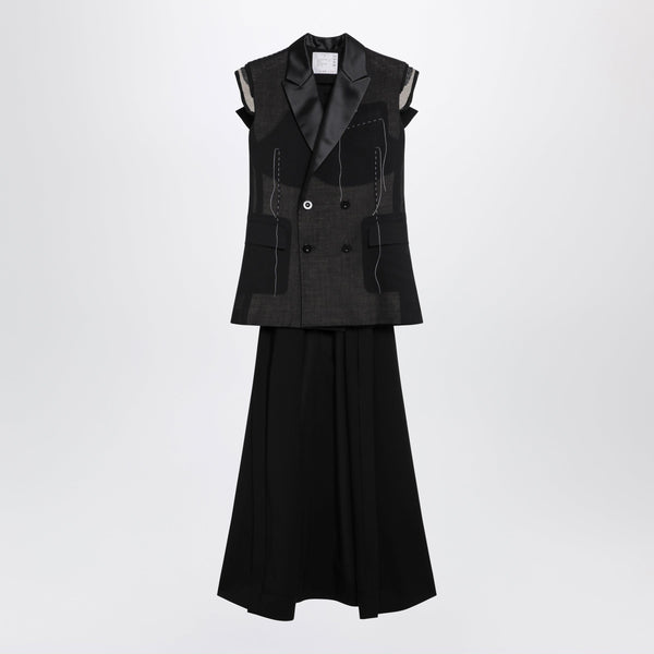 Black Wool Organza Vest
