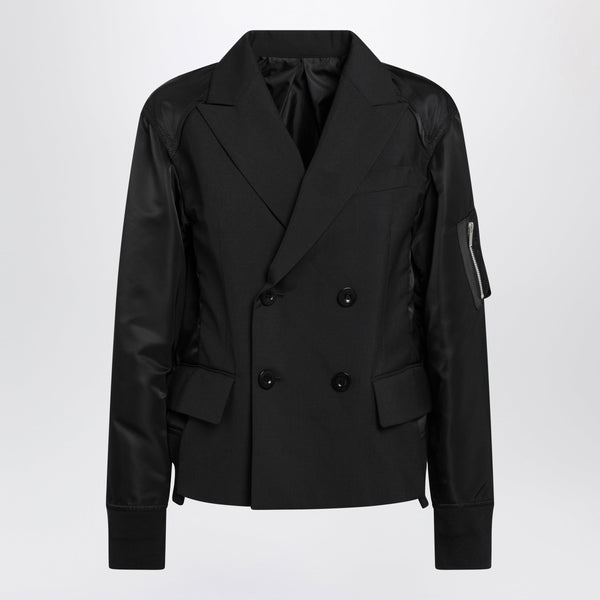 Black Double-Breasted Wool And Nylon Blend Jacket