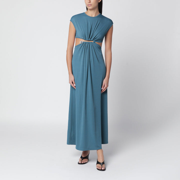 Christopher Esber Droplet Crystal Clasp Petrol Jersey Dress
