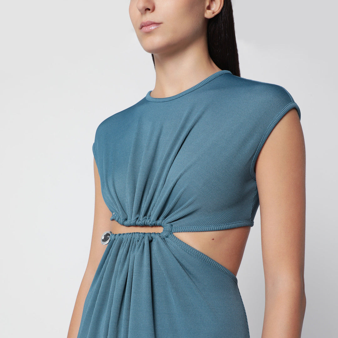 Christopher Esber Droplet Crystal Clasp Petrol Jersey Dress