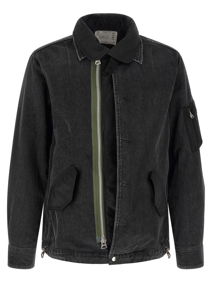 Sacai Nylon Insert Denim Jacket Puffer Jackets - Black | 72c0c2768af82c8fdd54be5cb5f256c290612314