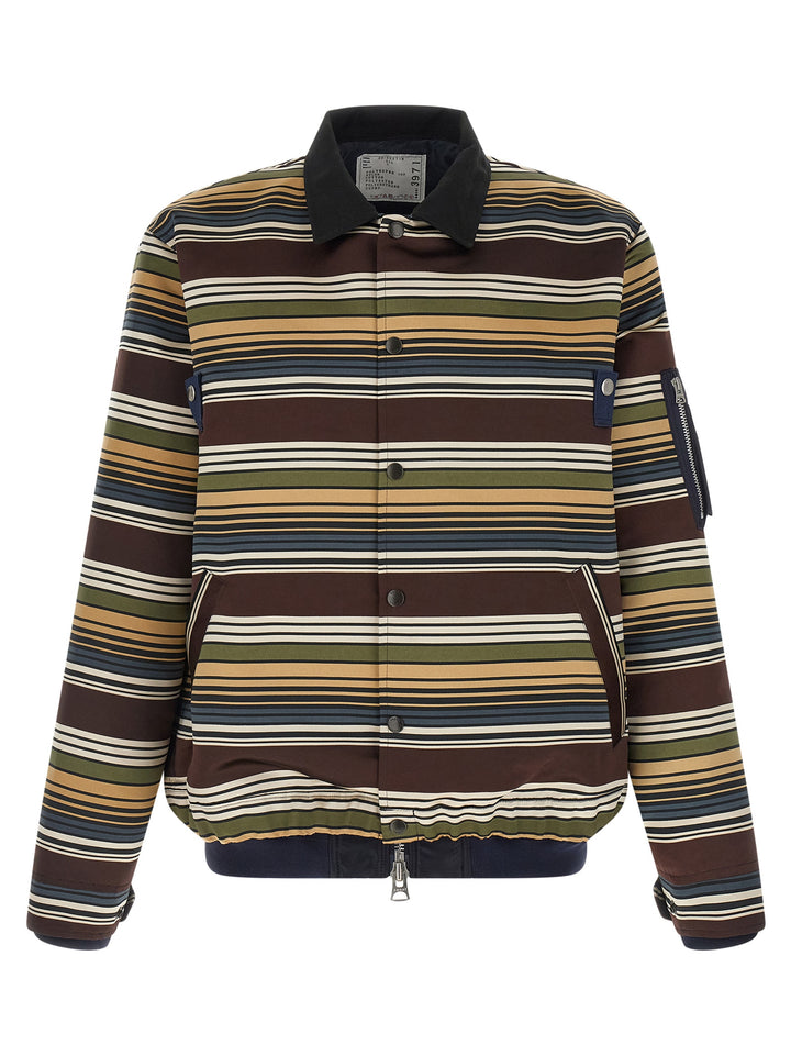 Sacai Horizontal Stripe Puffer Jackets - Brown | 7d00a6aedf6d4155617b985d8357079b7422e0d5