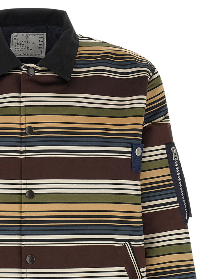 Sacai Horizontal Stripe Puffer Jackets - Brown | 26efcfb639dbaa10505fb14e0e21656b08a2027e