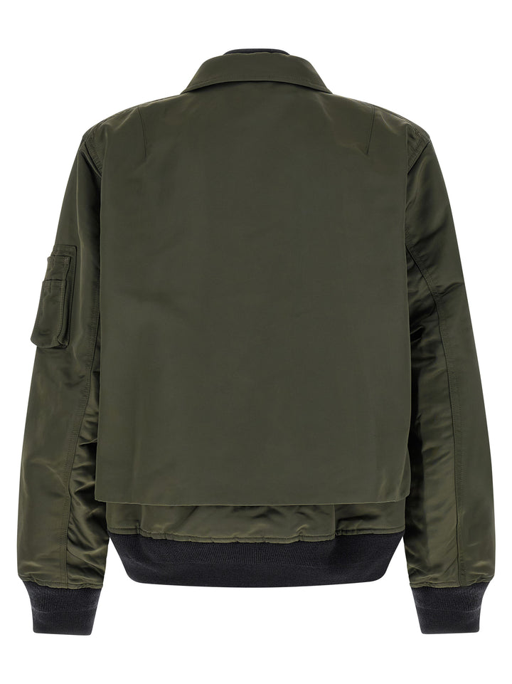 Sacai Double Layer Blouson Puffer Jackets - Green | 66e58daceefc1363030ec54c66707fe4f9488046